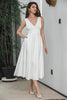 Load image into Gallery viewer, A Line V Neck Sleeveless White Graduation Dress with Hollow-out Back