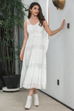 Simple Tea-length Lace White Sleeveless Boho Beach Graduation Dress