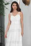 Simple Tea-length Lace White Sleeveless Boho Beach Graduation Dress