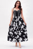 Load image into Gallery viewer, Black White Flower Printed A-Line Spaghetti Straps Party Dress