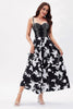 Load image into Gallery viewer, Black White Flower Printed A-Line Spaghetti Straps Party Dress
