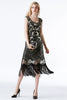 Load image into Gallery viewer, Sparkly Black Golden Fringed Flapper Dress