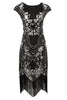 Load image into Gallery viewer, Black Sheath Cap Sleeves Sequins 1920s Flapper Dress with Fringes