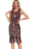 Load image into Gallery viewer, Sparkly Golden Red Sequins Fringed 1920s Gatsby Dress