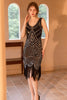 Load image into Gallery viewer, Sparkly Black Golden Sheath Sequins 1920s Flapper Dress with Fringe