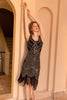 Load image into Gallery viewer, Sparkly Black Golden Sheath Sequins 1920s Flapper Dress with Fringe