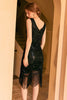 Load image into Gallery viewer, Sparkly Black Golden Sheath Sequins 1920s Flapper Dress with Fringe