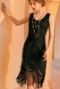 Load image into Gallery viewer, Sparkly Black Golden Sheath Sequins 1920s Flapper Dress with Fringe