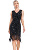 Load image into Gallery viewer, Sparkly Black Sequins V-Neck 1920s Flapper Dress with Fringes