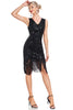 Load image into Gallery viewer, Sparkly Black Sequins V-Neck 1920s Flapper Dress with Fringes