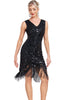 Load image into Gallery viewer, Sparkly Black Sequins V-Neck 1920s Flapper Dress with Fringes