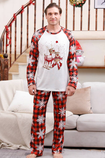 Red Plaid Matching Family Christmas Pajamas with Snowflake