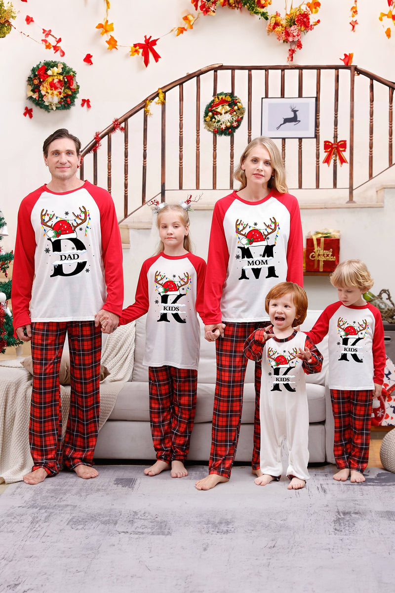 Load image into Gallery viewer, Red Print Christmas Family Matching Sleepwear Pajama Sets with Plaid