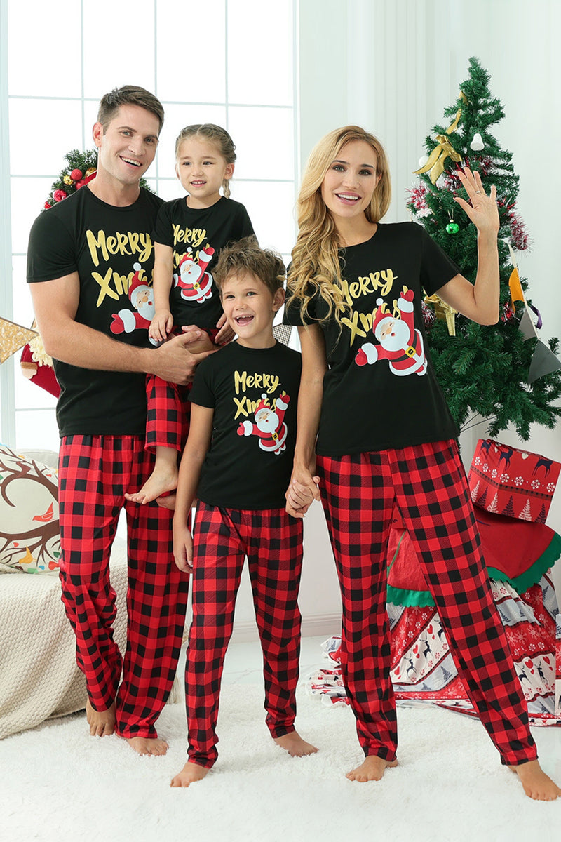 Load image into Gallery viewer, Black &amp; Red Plaid Family Christmas Pajamas with Short Sleeves