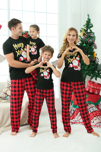Black & Red Plaid Family Christmas Pajamas with Short Sleeves
