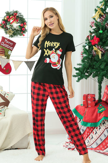 Black & Red Plaid Family Christmas Pajamas with Short Sleeves