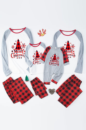 Grey & Red Plaid Matching Family Christmas Pajamas