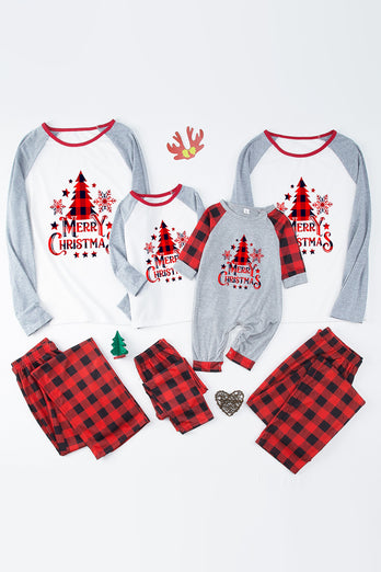 Grey & Red Plaid Matching Family Christmas Pajamas