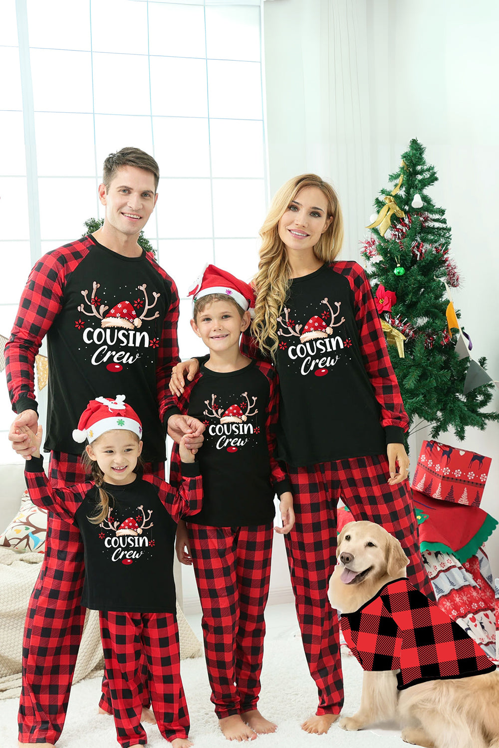 Print Family Christmas Pajamas with Red Plaid