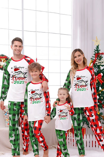 Red and Green Print Matching Christmas Pajamas with Long Sleeves