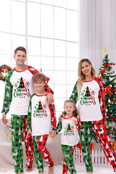 Red and Green Print Matching Christmas Pajamas with Long Sleeves