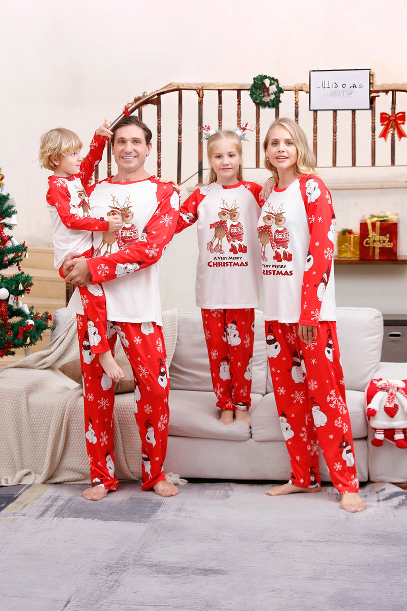 Load image into Gallery viewer, Snowman Print Red Christmas Matching Family Pajamas