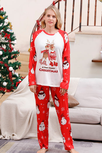 Snowman Print Red Christmas Matching Family Pajamas