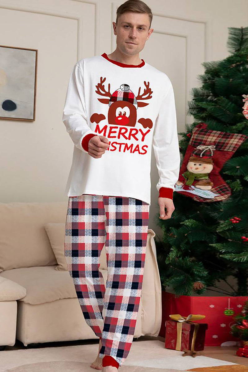 Load image into Gallery viewer, White Deer and Red Plaid Christmas Family Matching Pajamas Set