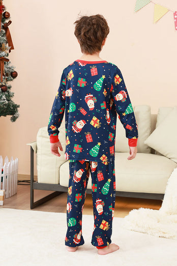 Navy Christmas Pattern Printed Family Pajamas Set