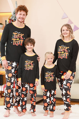 Black Halloween Pumpkin Printed Family Pajamas Set