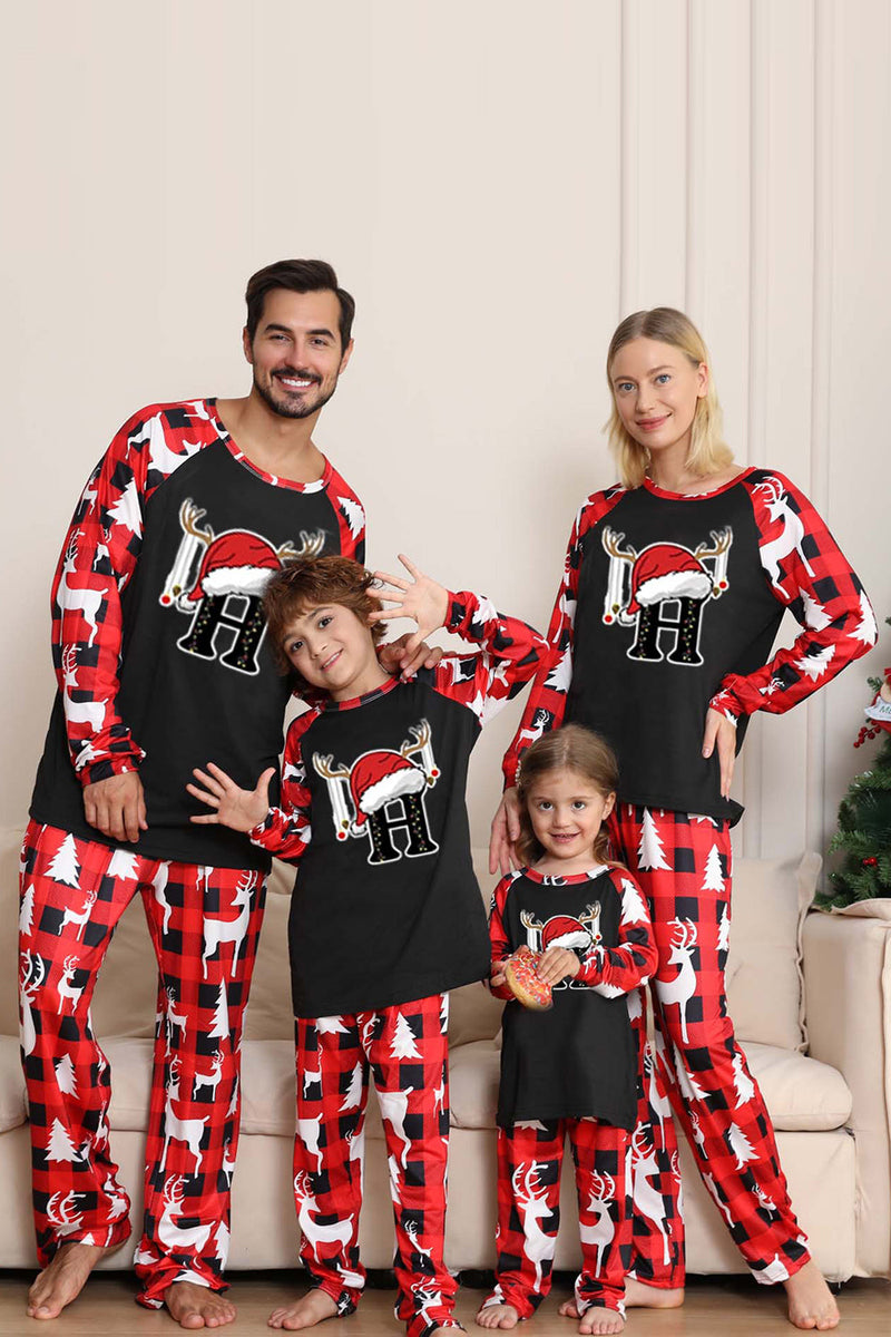 Load image into Gallery viewer, Long Sleeve Family Black Red Christmas Pajamas with Deer Pattern