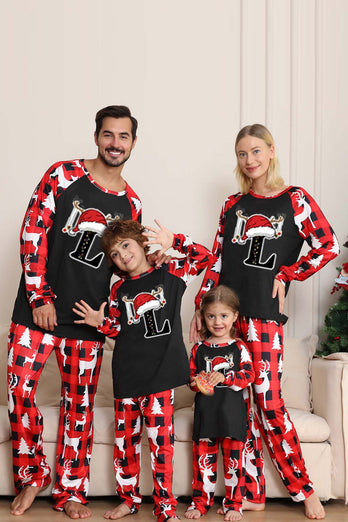 Black Red Deer Pattern Family Christmas Pajamas with Long Sleeve