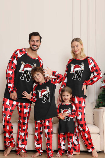 Black Red Deer Pattern Family Christmas Pajamas with Long Sleeve