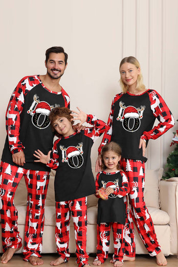 Black Red Deer Pattern Family Christmas Pajamas with Long Sleeve