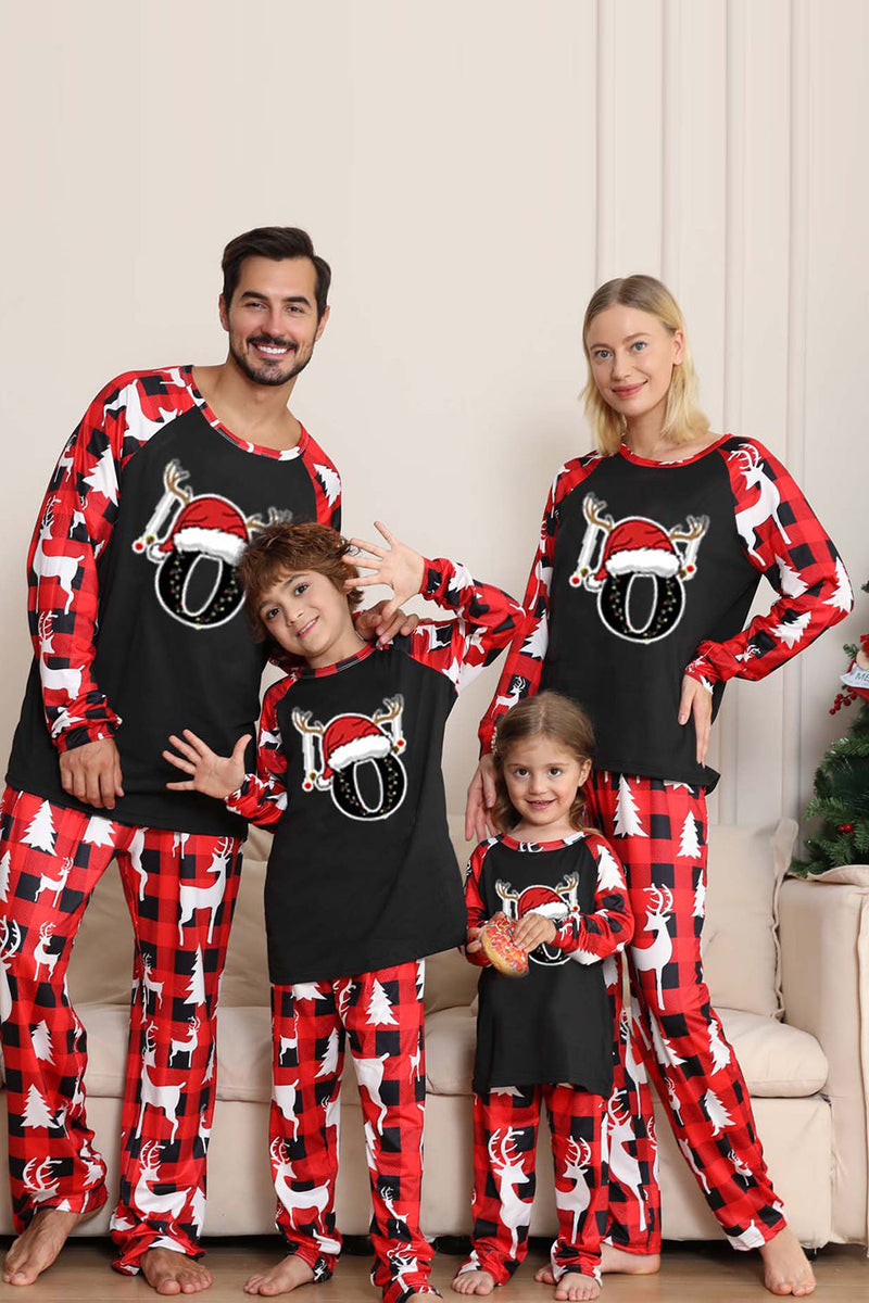 Load image into Gallery viewer, Black Red Deer Pattern Family Christmas Pajamas with Long Sleeve