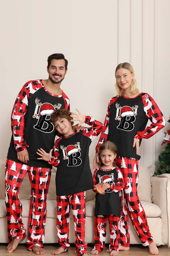 Black Red Long Sleeve Family Christmas Pajamas with Deer Pattern