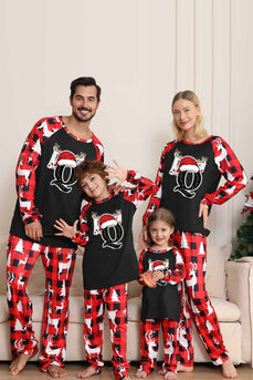 Black and Red Tree and Deer Printed Family Christmas Pajamas