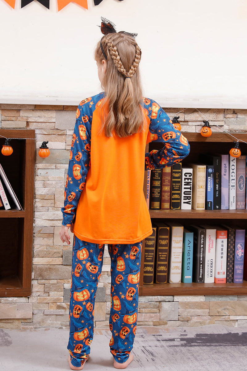 Load image into Gallery viewer, Orange Pumpkin Print Family Halloween Pajamas (Long Sleeves)