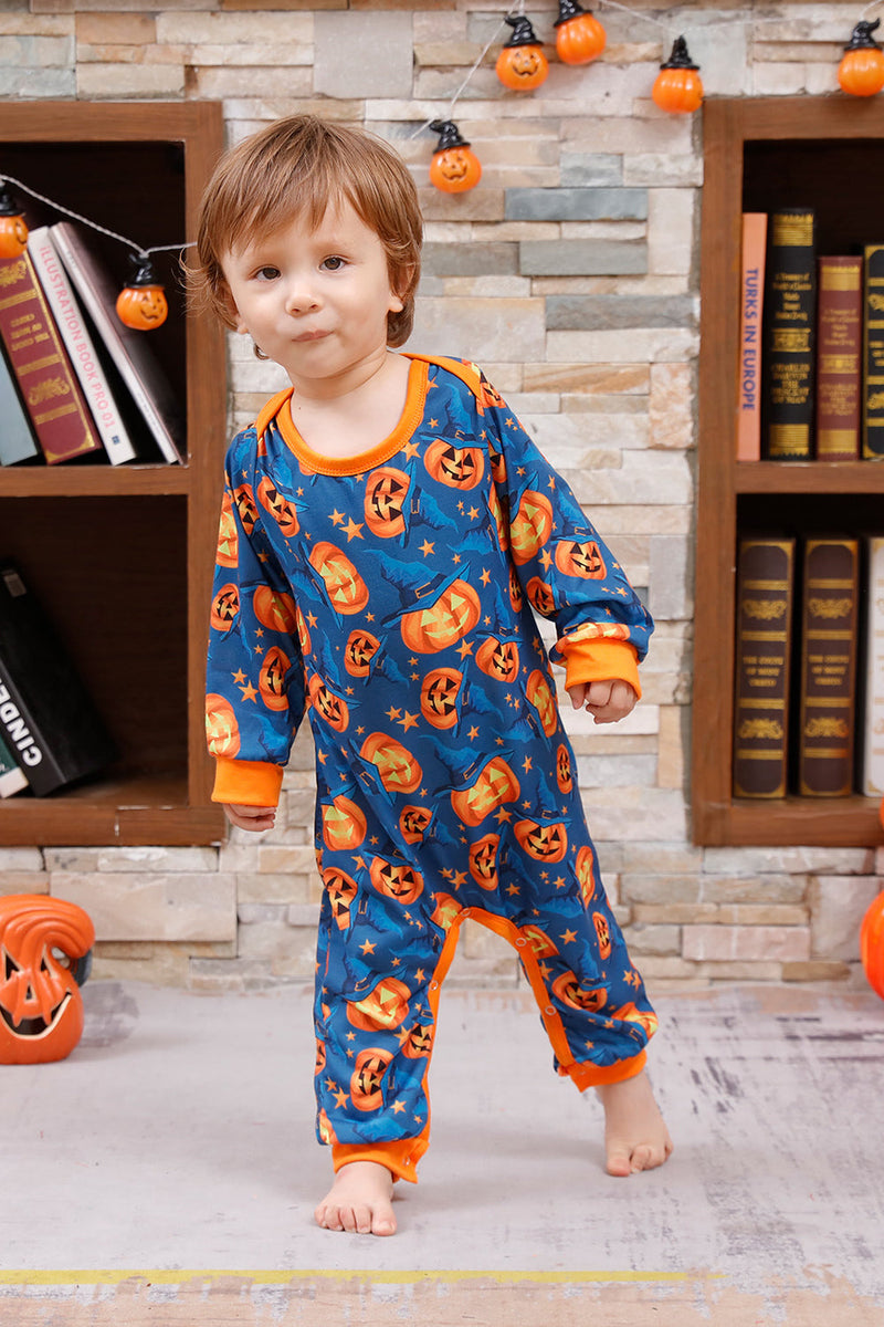 Load image into Gallery viewer, Orange Pumpkin Print Family Halloween Pajamas (Long Sleeves)