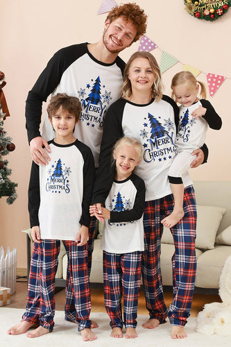 Black Blue Tree Print Family Christmas Pajamas