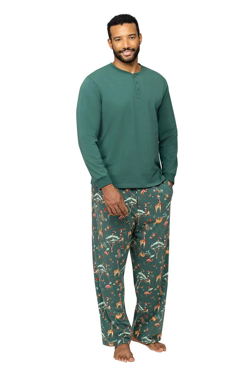 Load image into Gallery viewer, Animal Print Dark Green Matching Pajamas Set