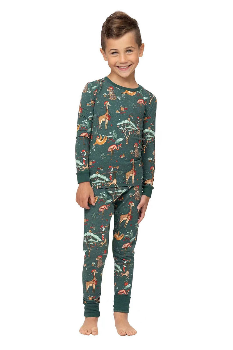 Load image into Gallery viewer, Animal Print Dark Green Matching Pajamas Set