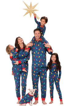 Dark Blue Color Light Bulb Print Family Matching Pajamas Set