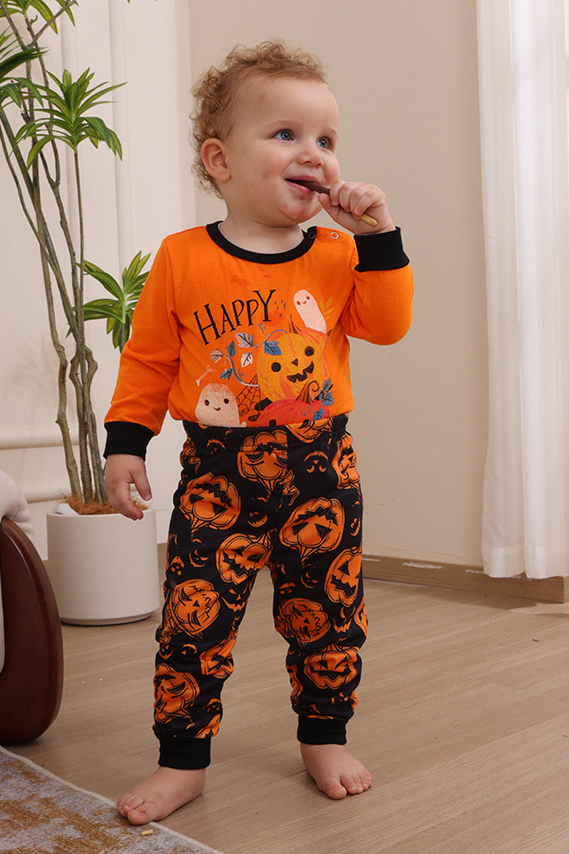 Load image into Gallery viewer, Pumpkin Print Orange Halloween Family Pajamas Set