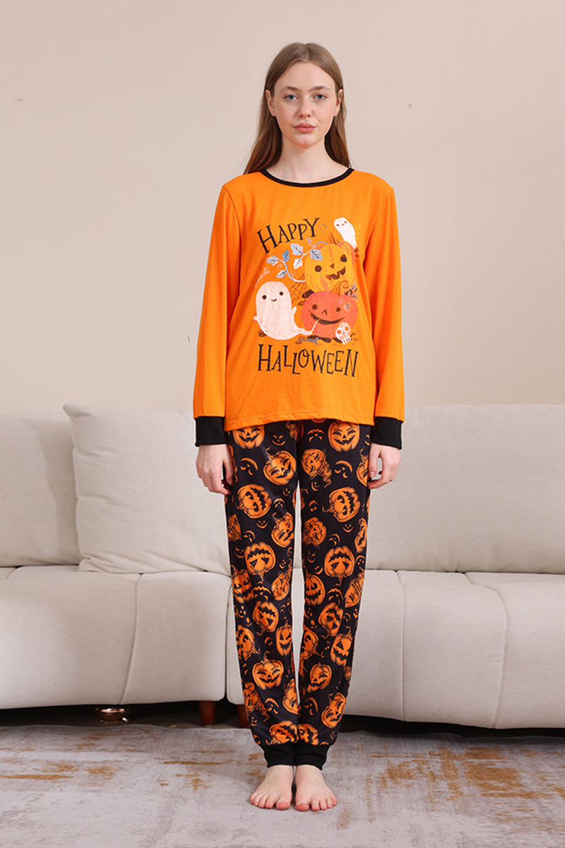 Load image into Gallery viewer, Pumpkin Print Orange Halloween Family Pajamas Set