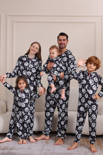 Pumpkin Print Black Matching Halloween One Piece Pajamas