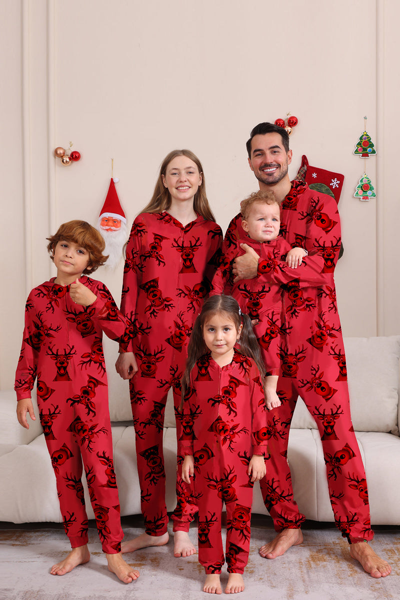 Load image into Gallery viewer, Elk Print Red Matching Christmas One Piece Pajamas