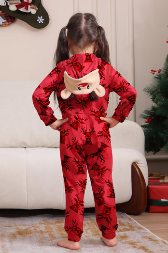 Elk Print Red Matching Christmas One Piece Pajamas