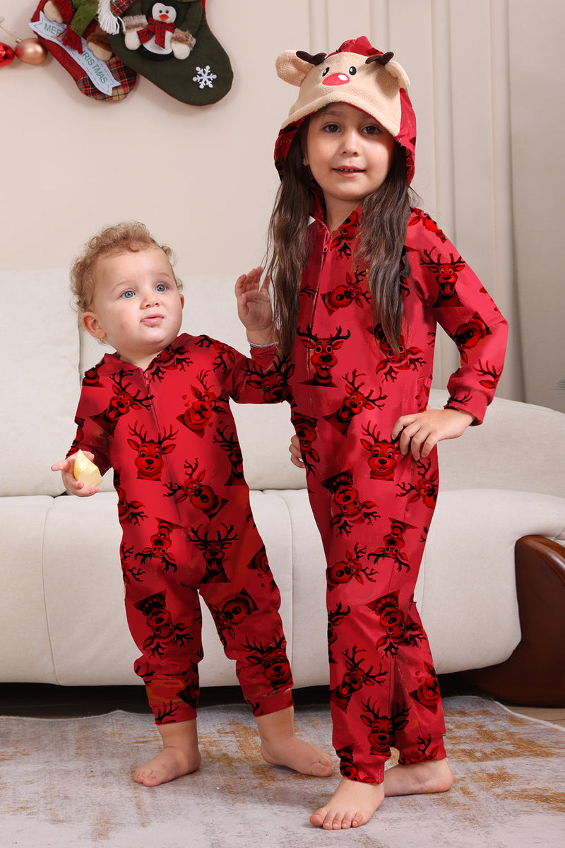 Load image into Gallery viewer, Elk Print Red Matching Christmas One Piece Pajamas