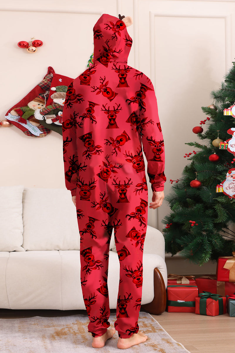 Load image into Gallery viewer, Elk Print Red Matching Christmas One Piece Pajamas